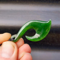 Natural Greenstone Carved Hook Pendant Necklace