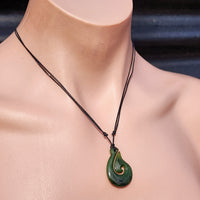 Natural Greenstone Carved Hook Pendant Necklace