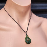 Natural Greenstone Carved Hook Pendant Necklace