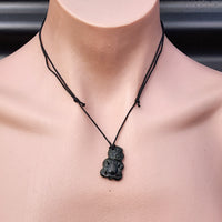 Natural Greenstone Carved Tiki Pendant Necklace