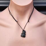 Natural Greenstone Carved Tiki Pendant Necklace