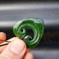 Natural Greenstone Double Koru Heart Carved Pendant Necklace