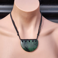 Natural Greenstone Half Oval Breastplate Necklace with Binding