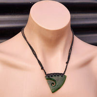 Natural Greenstone Carved Koru Corner Binding Pendant Necklace
