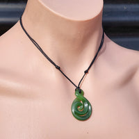 Natural Greenstone Koru Twist Carved Pendant Necklace