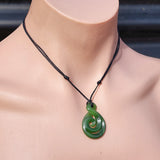 Natural Greenstone Koru Twist Carved Pendant Necklace