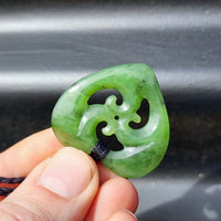 Natural Greenstone Triple Koru Heart Pendant Necklace
