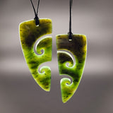 2pcs Matching Set Natural Jade Double Koru Heart Pendant Necklaces (N2151)