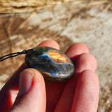 Round Natural Labradorite Pendant Necklaces