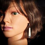 Natural Carved Maori Bone Carving Earrings - Rectangle Drops With Paua Bottoms