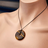 30mm Natural Tigers Eye Donut Pendant Necklace