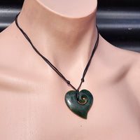 Nephrite Greenstone Koru Heart Pendant Necklace