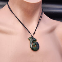 Nephrite Greenstone Koru Hook Pendant Necklace