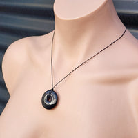 Natural Obsidian Donut Pendant Necklace