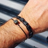Natural Raw Black Tourmaline Cylinder Black Macramé Bracelet (10X9)