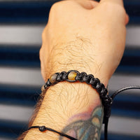 Black Macrame Cord Bracelet - Raw Green Amber