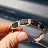 Natural Raw Black Tourmaline & Tan Macramé Bracelet (10X9B)