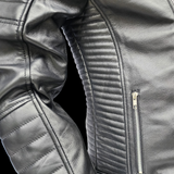 Rogue - Mens REAL Genuine Leather Jacket - Black Side Zip Ribbed