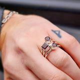 Rustic Handmade Solid 925 Sterling Silver & Natural Garnet 3x Setting Cage Ring