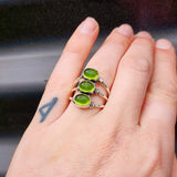 Rustic Handmade Solid 925 Sterling Silver & Natural Peridot 3x Setting Cage Ring