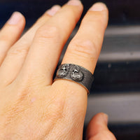 Size Y, T - Solid Oxidized Stainless Steel Lovers Skull Band Ring