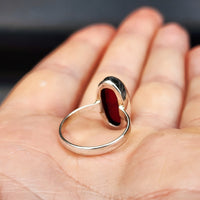 Solid Sterling Silver & Red Garnet Oval Stone Handmade Solitaire Ring