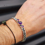 Solid Sterling Silver & Natural Amethyst Handmade Braid Cuff Bracelet
