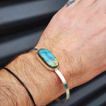 Solid Sterling Silver & Natural Labradorite Handmade Cuff Bracelet