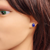 Natural Lapis Lazuli & Solid 925 Sterling Silver Oval Stud Earrings