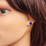 Natural Lapis Lazuli & Solid 925 Sterling Silver Oval Stud Earrings