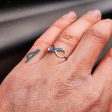 (Q) Solid 925 Sterling Silver & Created Opal Infinity Ring