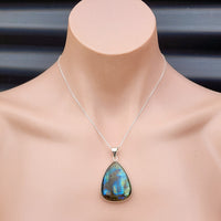 Solid Sterling Silver & Natural Labradorite Handmade Pear Pendant & Chain Necklace
