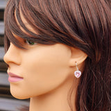 11mm Pink CZ & Solid 925 Sterling Silver Heart Hook Earrings