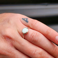 Solid 925 Sterling Silver & 10mm Created White Opal Round Solitaire Ring