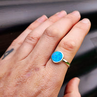 (T) Solid 925 Sterling Silver & 13mm Created Opal Round Solitaire Ring