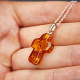 Solid Sterling Silver & Natural Polished Hand Carved Rustic Cross Pendant Necklace