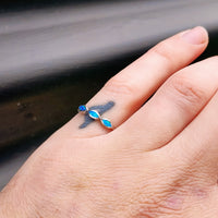 (O) Solid 925 Sterling Silver & Created Opal 3mm 3 Setting Band Ring