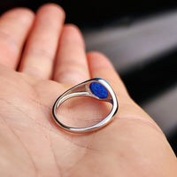 (T) Solid 925 Sterling Silver & Created Opal Round Solitaire Ring