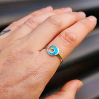 (T) Solid 925 Sterling Silver & Created Opal Round Wave Ring