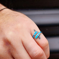 (O) Solid 925 Sterling Silver & Created Opal Split Shank Ring