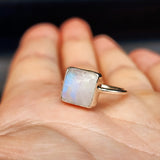 (O) Solid Sterling Silver & Moonstone Handmade Solitaire Ring