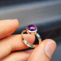 (O) Solid Sterling Silver & Natural Amethyst Stone Handmade Solitaire Ring