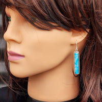 Solid Sterling Silver & Natural Blue Larimar Handmade Hanging Hook Earrings