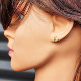 Natural Citrine & Solid Silver Hexagon Stud Earrings
