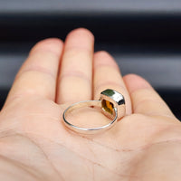 (R) Solid Sterling Silver & Natural Citrine Stone Handmade Square Solitaire Ring