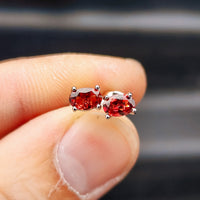 Natural Garnet & Solid Silver Oval Stud Earrings