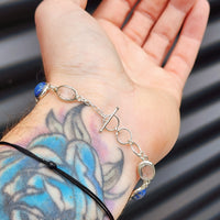 Solid Sterling Silver & Natural Lapis Lazuli Plus Quartz Handmade Chain Bracelet