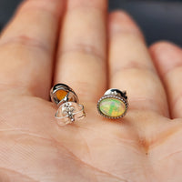 Natural Opal & Solid Silver Oval Stud Earrings