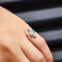 (M) Solid Sterling Silver & Natural Opal Trillion Cut Handmade Ring