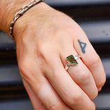 (Q) Solid 925 Sterling Silver & Natural Raw Moldavite Handmade Irregular Ring